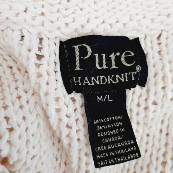 PURE HANDKNIT Chunky Knit Cardigan Sweater Cable Ivory Sz M /L - Picture 10 of 10